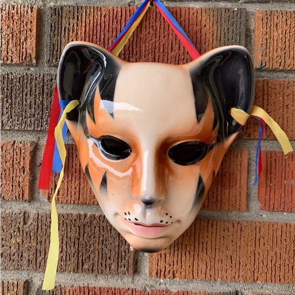 Vintage Yung Kee Cat Face mask Tiger wall hanging Decor Clowncore ceramic Vtg 🖤 - Picture 5 of 11